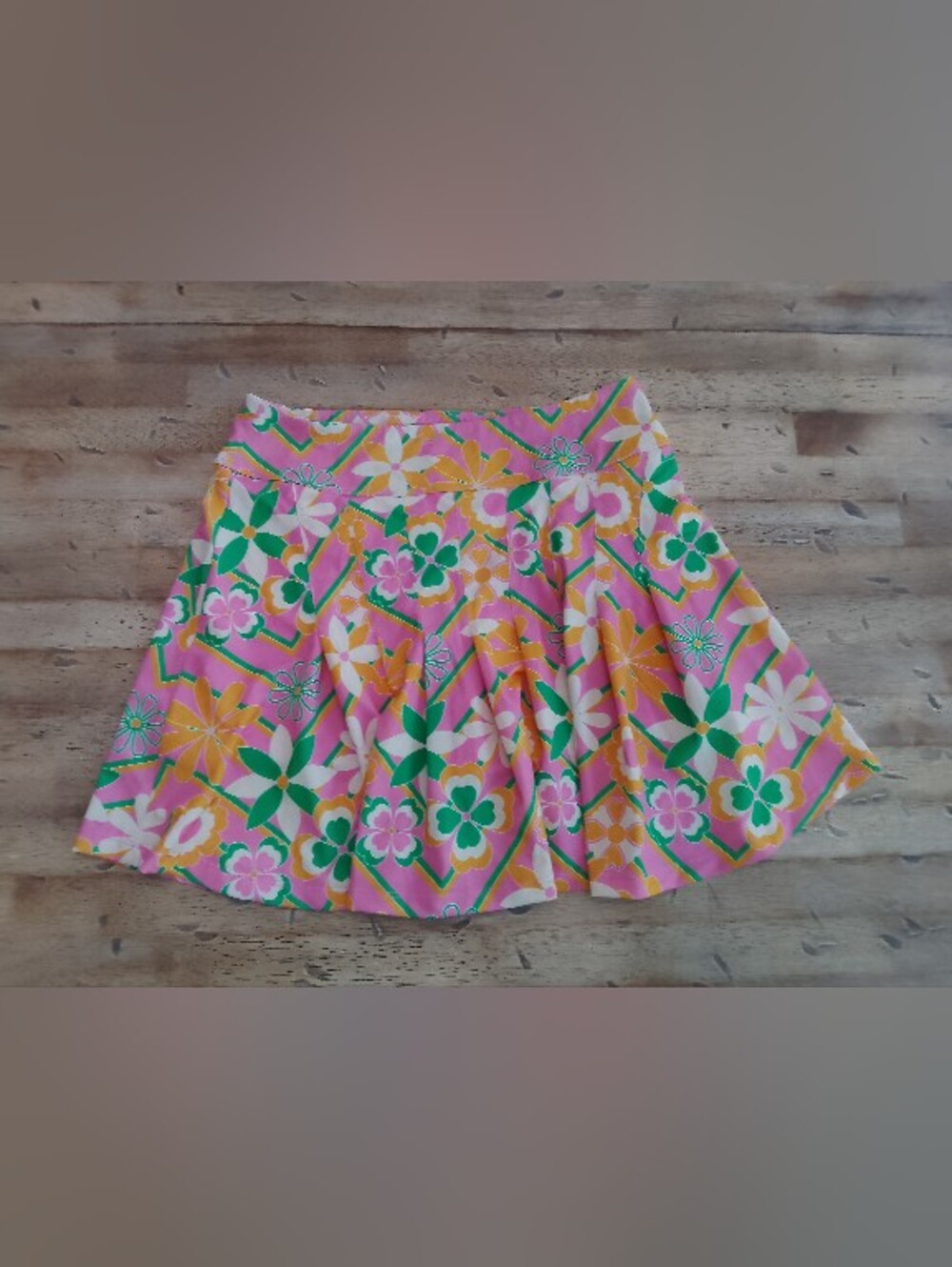 Kenny Flowers Pink Floral Circle Skirt with Green & Yellow Accents